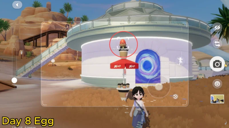 Heartopia Onsen Egg Day 8 Red Cracked Egg on Coffee Umbrella