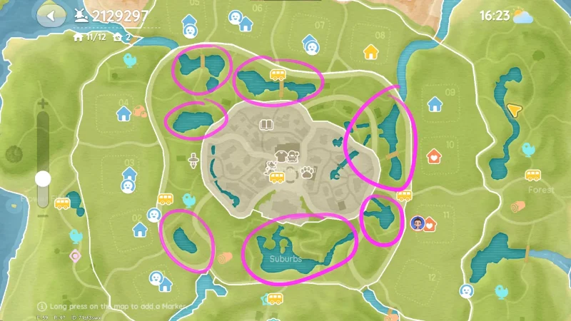 Heartopia Winter Birds spawn map showing all locations with color-coded pins